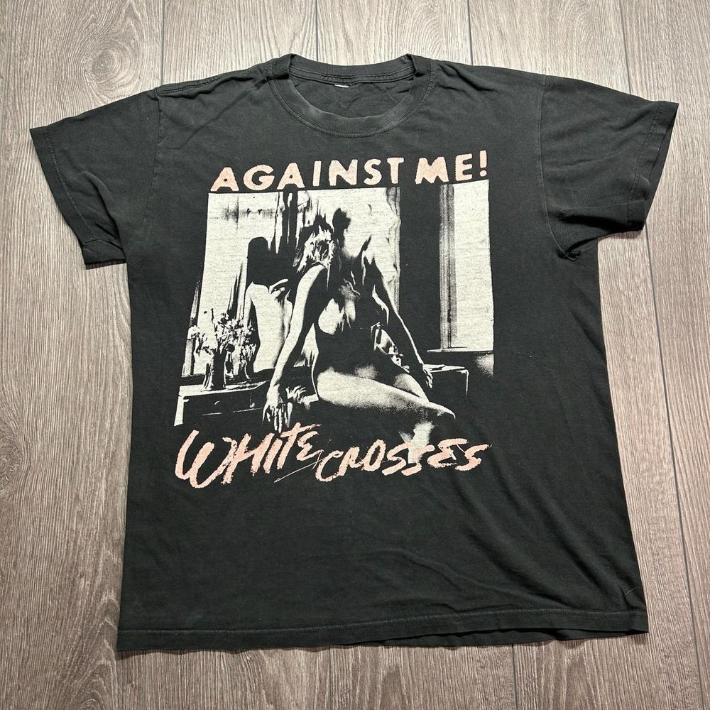 Against Me! White Crosses Band T-Shirt Vintage Black Punk Rock Graphic Tee M